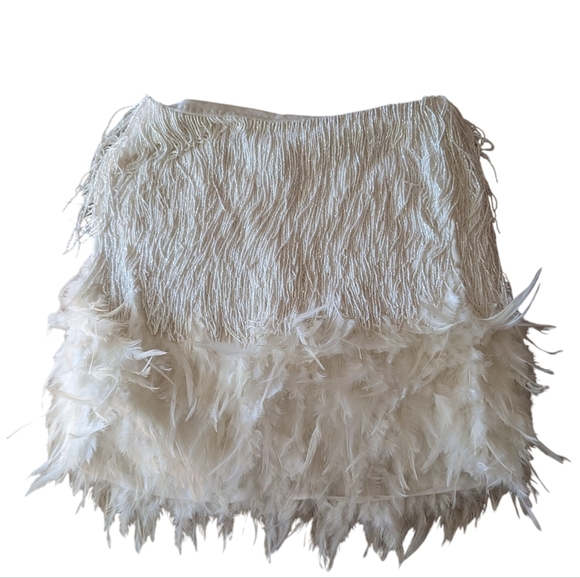 Nadine Merabi Sara Beaded Fringe Feathered Skirt Size M/6 - Picture 2 of 13
